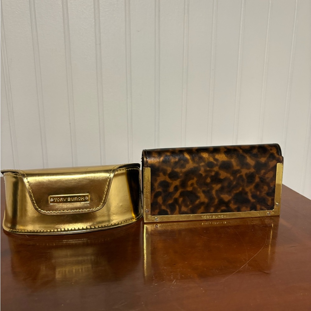 Tory Burch Gold and Leopard Print Glasses Cases
